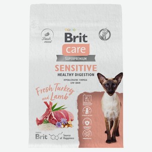 Сухой корм для взрослых кошек Brit Care с индейкой и ягнёнком Cat Sensitive Healthy Digestion, 400 г