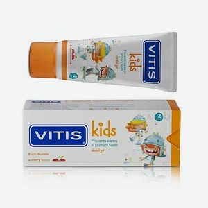 DENTAID Зубная паста-гель VITIS KIDS 2+ детская. Неабразивная. Вкус: вишня 50