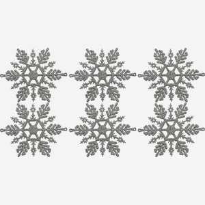 Набор елочных украшений Снежинки, 6 шт, 10 см, пластик, серебро
