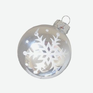 Шар елочный Снежинка, 8см, стекло, серебро с декором