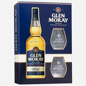 Виски Glen Moray Classic Single Malt в подарочной упаковке + 2 бокала, 0.7л Великобритания