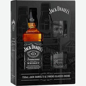 Виски Jack Daniel s + 2 стакана в подарочной упаковке 40 % алк., США, 0,7 л