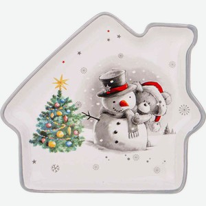 Тарелка керамическая Lefard С Новым Годом! в форме домика Снеговик и мишка, 23,5×19×2,5 см