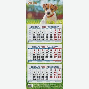 Календарь настенный трехблочный Забавный щенок с курсором 3 гребня, 19,5×46,5 см