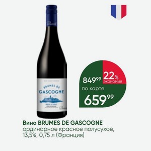 Вино BRUMES DE GASCOGNE ординарное красное полусухое, 13,5%, 0,75 л (Франция)