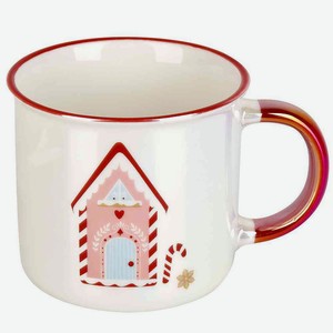 Кружка фарфоровая Nouvelle Home Magic of Christmas Домик перламутровый эффект цвет: молочный/красный, 360 мл