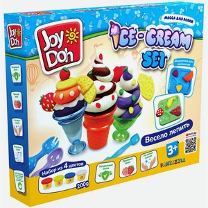 Масса для лепки Joy Doh, набор ICE-CREAM SET -  Мороженое , доп. пресс-формы для фруктов, 10 аксессуаров, 4 баночки с тестом, (4 х 50г.) арт. ICEC-200 pot