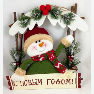 Декорация новогодняя Венок Дед мороз, Снеговик, Олень в ассортименте, 25 х 30см Китай