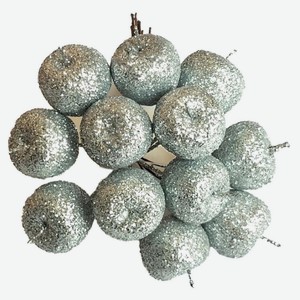 Букет «Азалия Декор» яблоки с глиттером на вставках серебристые D2,2xL10,5 см, 12 шт