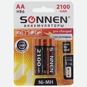 SONNEN Батарейки аккумуляторные, АА (HR6) Ni-Mh 2