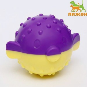 Игрушка Пижон для собак «Фугу»TPR 9 см фиолетовая/жёлтая