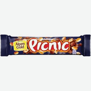 Шоколадный батончик Picnic, с арахисом и изюмом, 38 г