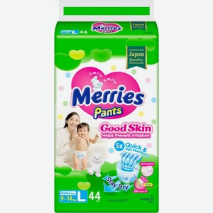 Трусики-подгузники Merries Good Skin L 9-14кг 44шт