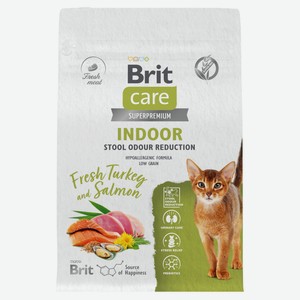 Сухой корм для взрослых кошек Brit Care с индейкой и лососем Cat Indoor Stool Odour Reduction, 400 г
