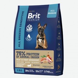 Корм Brit Premium для собак с чувствительным пищеварением лосось-индейка, 3кг Россия