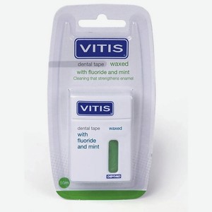 DENTAID Межзубная нить VITIS Waxed Dental Tape FM, плоская, со фтором и мятой, 50 м 50