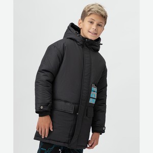 Пальто зимнее для мальчика Button Blue с капюшоном, черное (146*72*63)