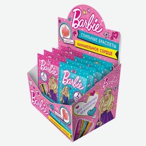 Карамель леденцовая Barbie «Сердце» со вкусом клубники со сливками, с браслетами 10 г в ассортименте