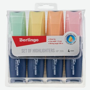 Набор текстовыделителей Berlingo Textline HP200 пастельные цвета 1-5мм, 4 цвета