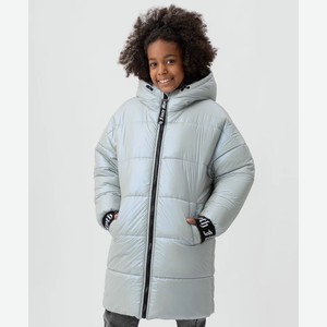 Пальто зимнее для девочки Button Blue с капюшоном, серябряное (152*76*66)