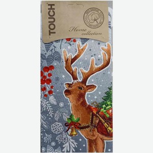 Полотенце кухонное Touch Новогодние мотивы рогожка цвет: коричневый/серо-голубой/красный купон в ассортименте, 48×60 см