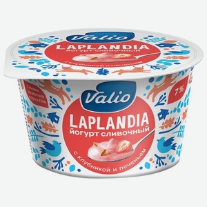 Йогурт Valio Laplandia сливочный с клубникой и кусочками печенья 7%, 180 г