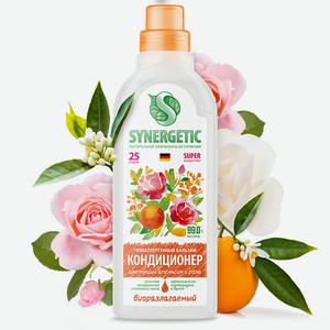 SYNERGETIC Кондиционер-ополаскиватель для стирки белья  Цветущий апельсин и роза  гипоаллергенный 750