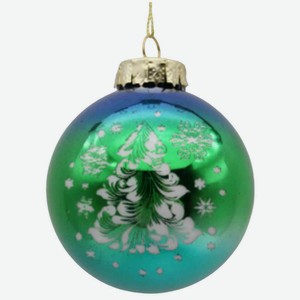 Ёлочное украшение SY23021 Шар c изображением елки и надписью цвет: зеленый и синий, 8 см