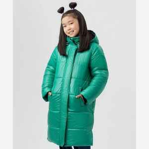 Пальто зимнее для девочки Button Blue с капюшоном, зеленое (158*76*66)