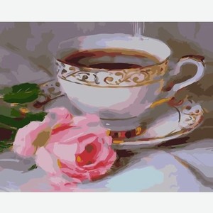 Картина по номерам 40х50 см Чашка чая и роза GX33409