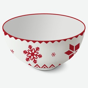 Миска Снежинка керамическая бело-красная, 11 см