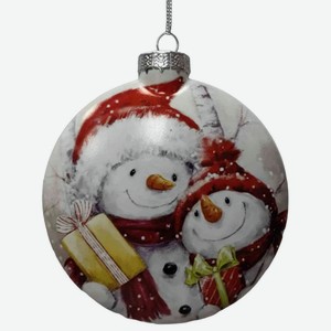 Ёлочное украшение 23YB111228 Шар снеговик цвет: белый, красный, 10 см