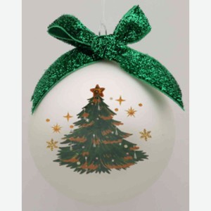 Ёлочное украшение SY23017 Шар с изображением елки, c бантом цвет: белый, зеленый, 8 см