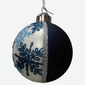 Ёлочное украшение 23YB111210 Шар снежинка цвет: белый, синий, 8 см