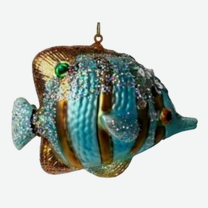 Ёлочное украшение 23-1803-56 Рыба цвет: голубой с золотым, 12,2 см