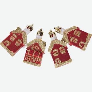 Набор ёлочных украшений Домики цвет: красный 5,5 см, 4 шт.