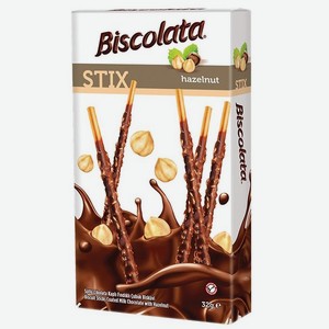 Палочки бисквитные Biscolata Stix Hazelnut в молочным шоколаде с фундуком 32 г
