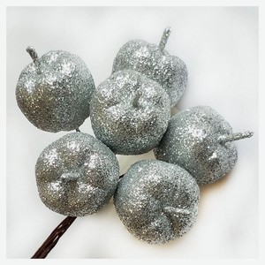 Набор яблок «Азалия Декор» с блестками на вставках D3xL12см серебряный, 6 шт