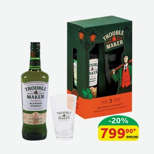 Виски Траблмейкер Подарочная упаковка Купажированный 3 года, 40%, 0,7 л + бокал