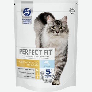 Perfect Fit сухой корм для взрослых кошек с чувствительным пищеварением, с лососем (650 г)