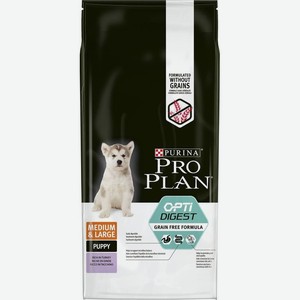 Pro Plan корм для щенков средних и крупных пород, беззерновой, чувствительное пищеварение, индейка (12 кг)