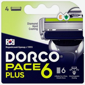 DORCO Сменные кассеты для бритья PACE6 Plus, 6-лезвийные с триммером