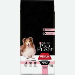 Pro Plan корм для взрослых собак средних пород с чувствительной кожей, лосось и рис (14 кг)