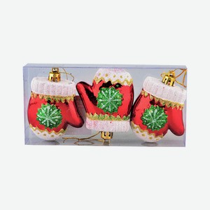 Елочные украшения Santa s World в наборе: Варежки (красный) , 6см,3 шт., HV6003-572/1S03