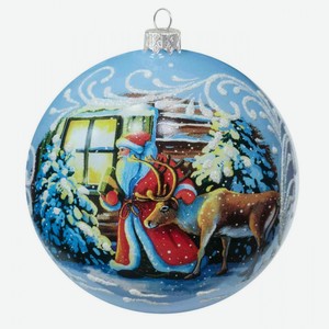 Украшение шар на елку Коломеев КУ-100-224198 Дед Мороз с оленем, 10 см
