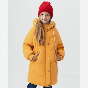 Пальто зимнее для девочки Button Blue с капюшоном, желтое (128*64*57)
