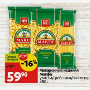 Макаронные изделия Макфа улитки/гребешки/спагетти, 450 г
