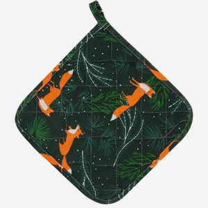 Прихватка стеганая Лён наш от Василисы Foxes рогожка цвет: зелёный/оранжевый, 20×20 см