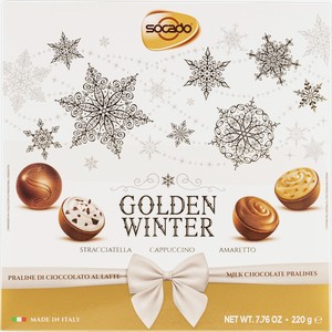 Конфеты в молочном шоколаде Сокадо НГ золотая зима пралине Сокадо кор, 220 г