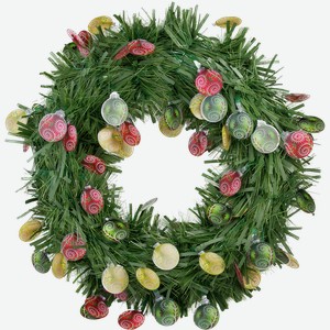 Новогодний венок МЭДЖИК ТАЙМ зеленый, с елочными шарами из полиэтилена, 40см, 1шт